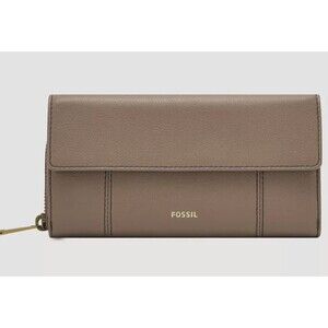 New Fossil Jori Flap Clutch RFID Leather Wallet Vintage Khaki